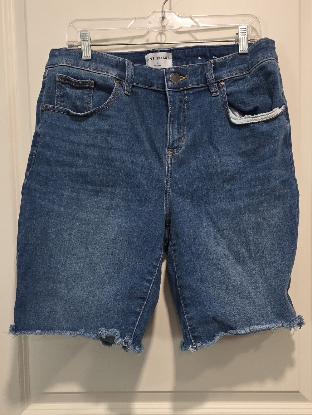 Lane Bryant Distressed Mid-Blue Denim Bermuda Shorts